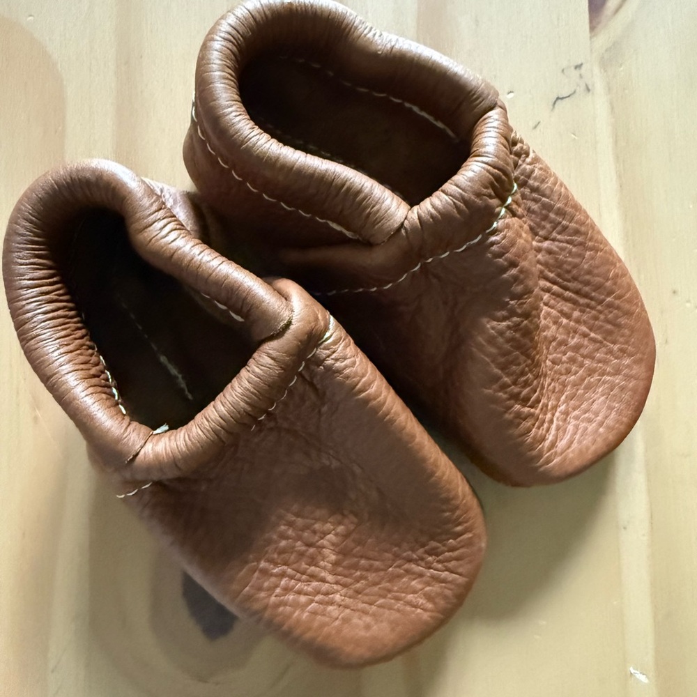 Infant Moccasins- Brown Leather - 0-3 months
